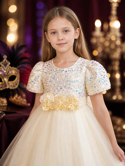 Baby Girls' Princess Party Dress with Sequin Bodice and Tulle Skirt on-model view