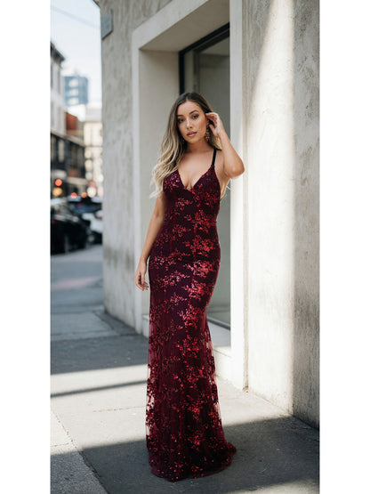 Women's Sequin Maxi Dress with a V-Neckline main product view