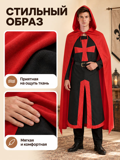 Medieval Templar Costume with Cape on-model view
