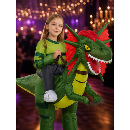 Unisex Inflatable Dinosaur Costume With Red Frill And Claws, Halloween Party on-model view