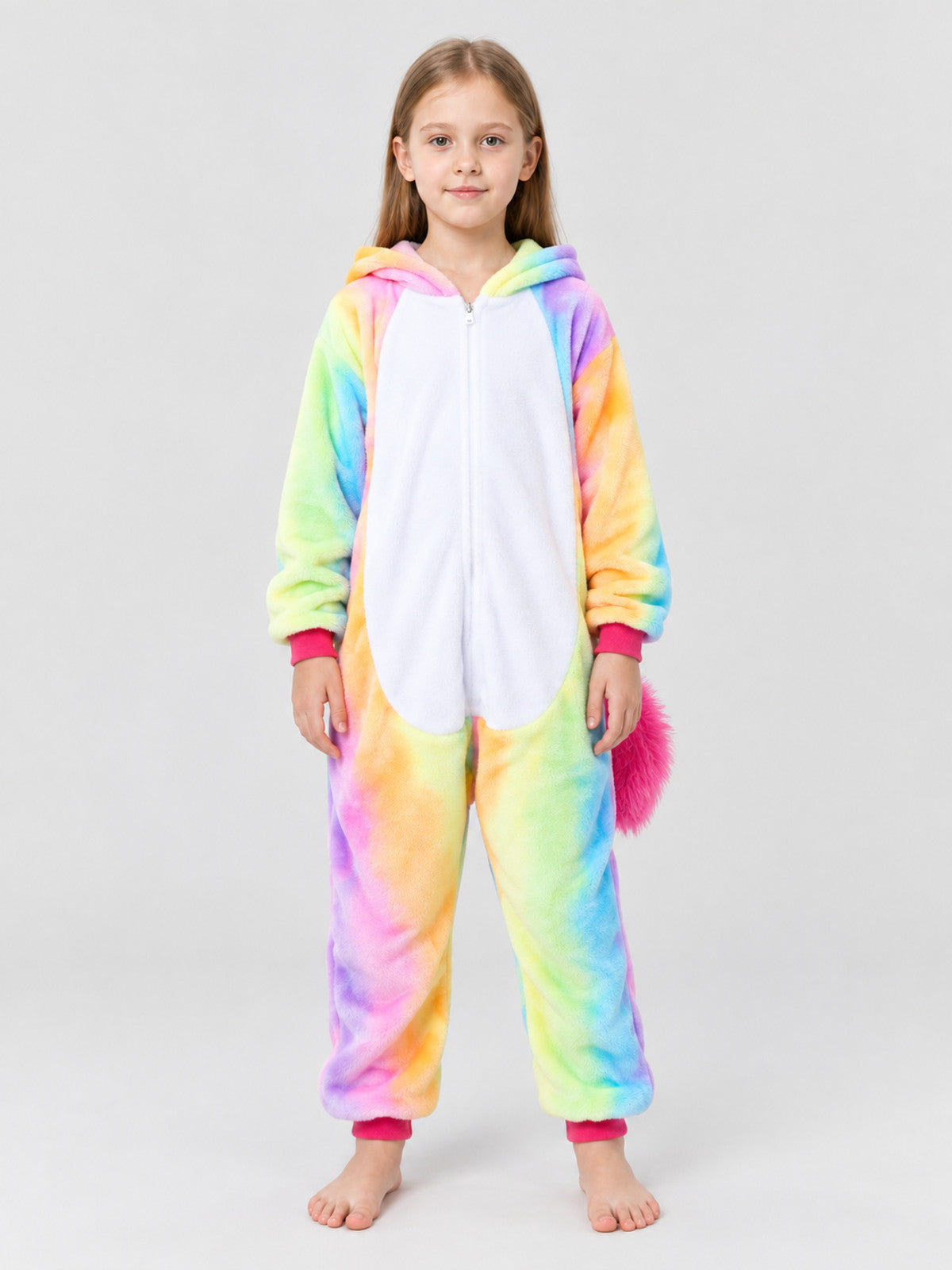 Kids' Flannel Hooded One-Piece Pajama with Tail