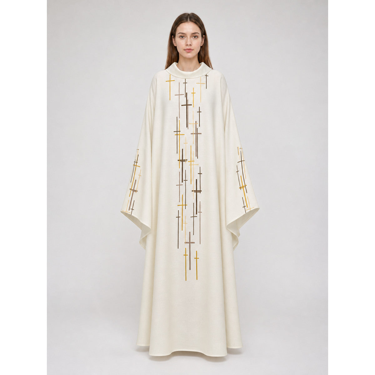 Ceremonial robe in a formal ecclesiastical style. The design features a loose on-model view