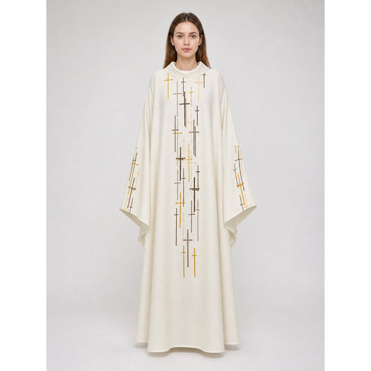 Ceremonial robe in a formal ecclesiastical style. The design features a loose on-model view
