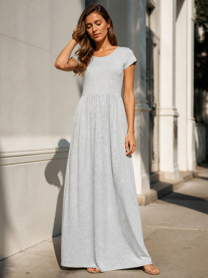 Women's Long Gray Dress with Short Sleeves