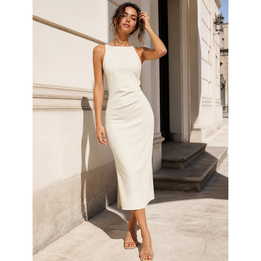 Women’s Sleeveless Dress with Side Pleats