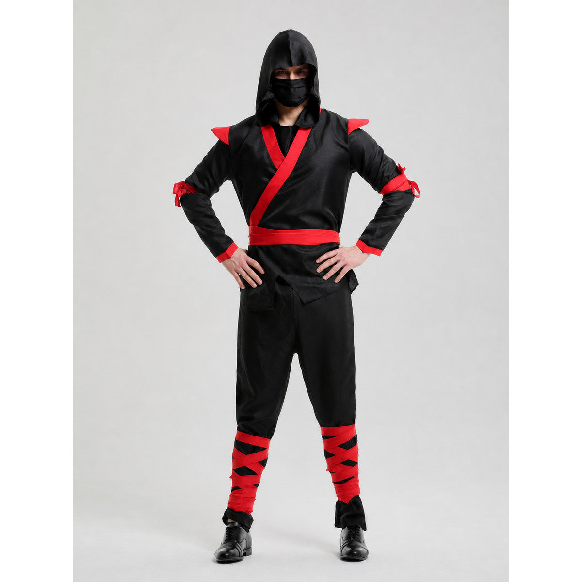Hooded Ninja Costume with Red Ribbons