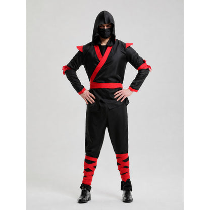 Hooded Ninja Costume with Red Ribbons