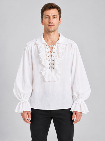 White shirt with puffy sleeves, collar, and lacing