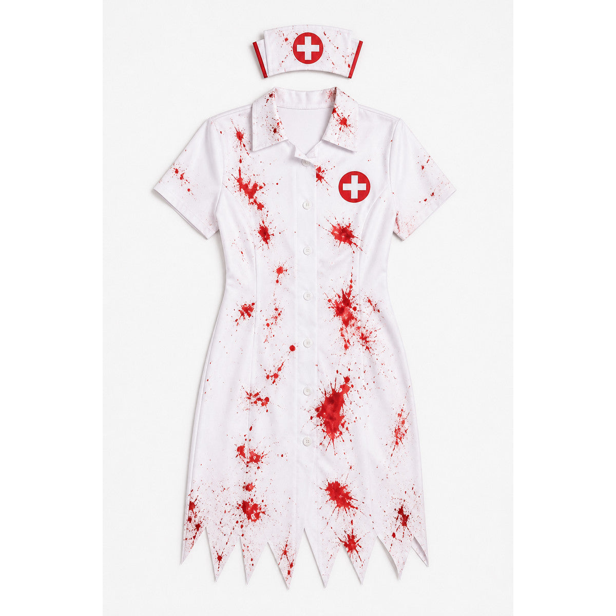 Zombie Nurse Costume with Blood Splatter Print on-model view