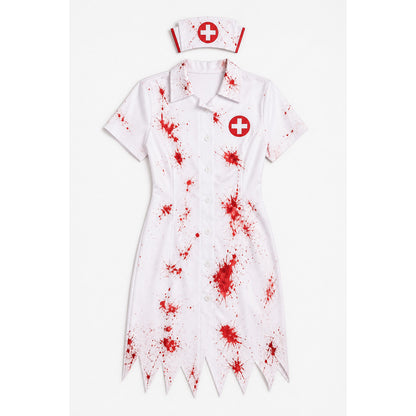 Zombie Nurse Costume with Blood Splatter Print on-model view