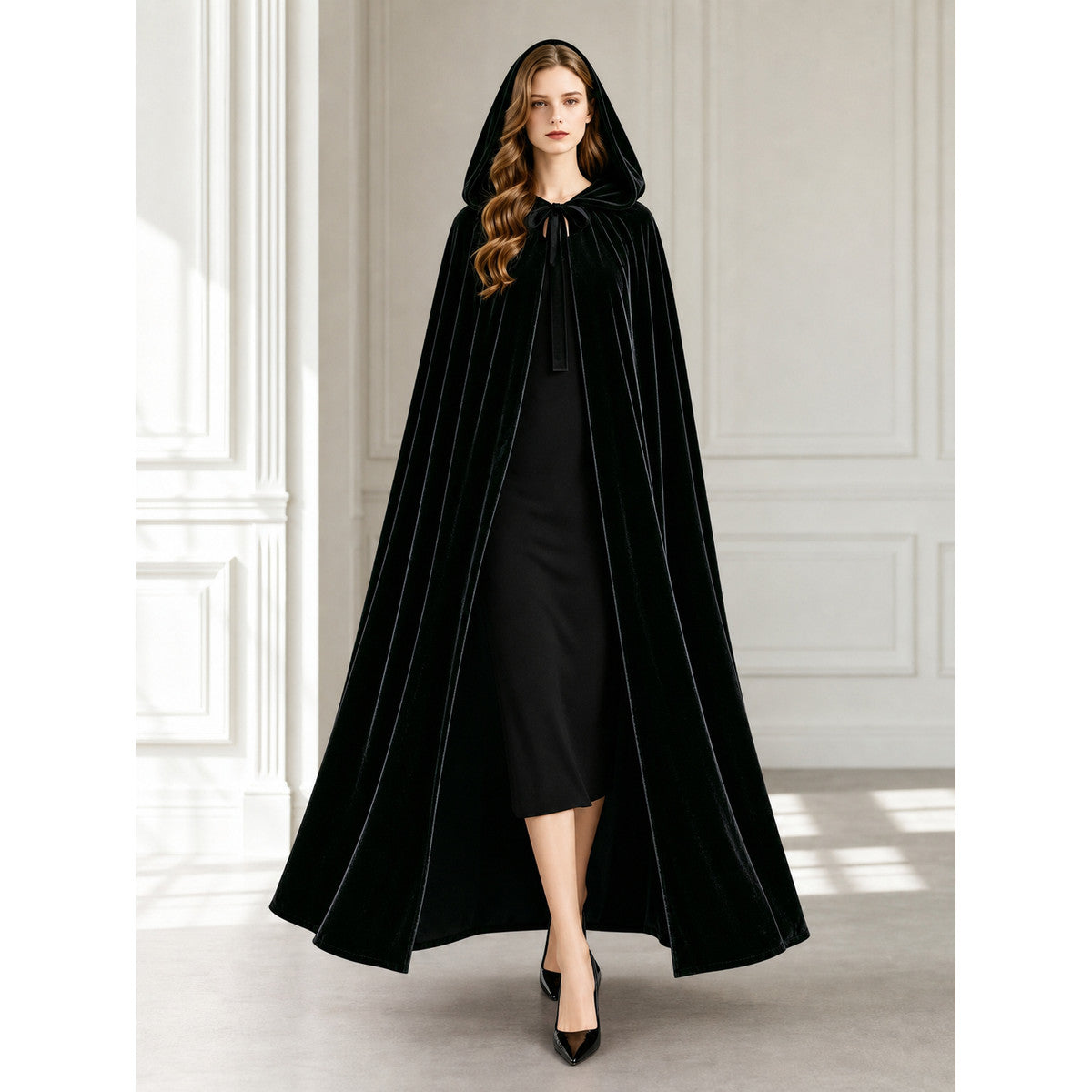 Black Hooded Carnival Cloak 110 cm