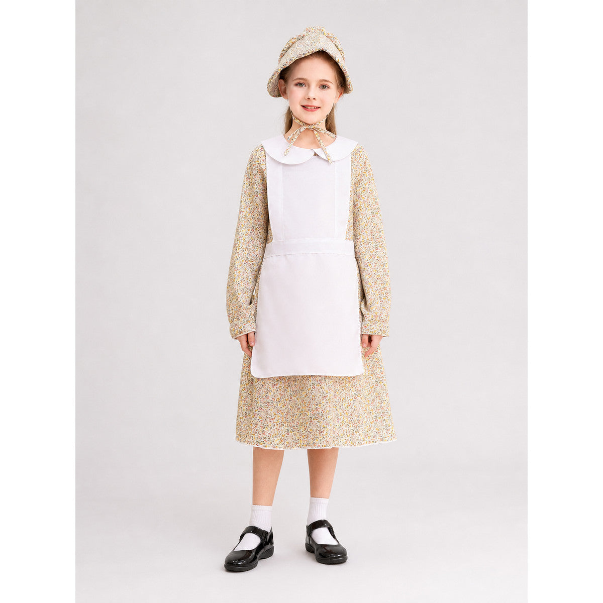 Dress with a White Insert and Small Floral Print