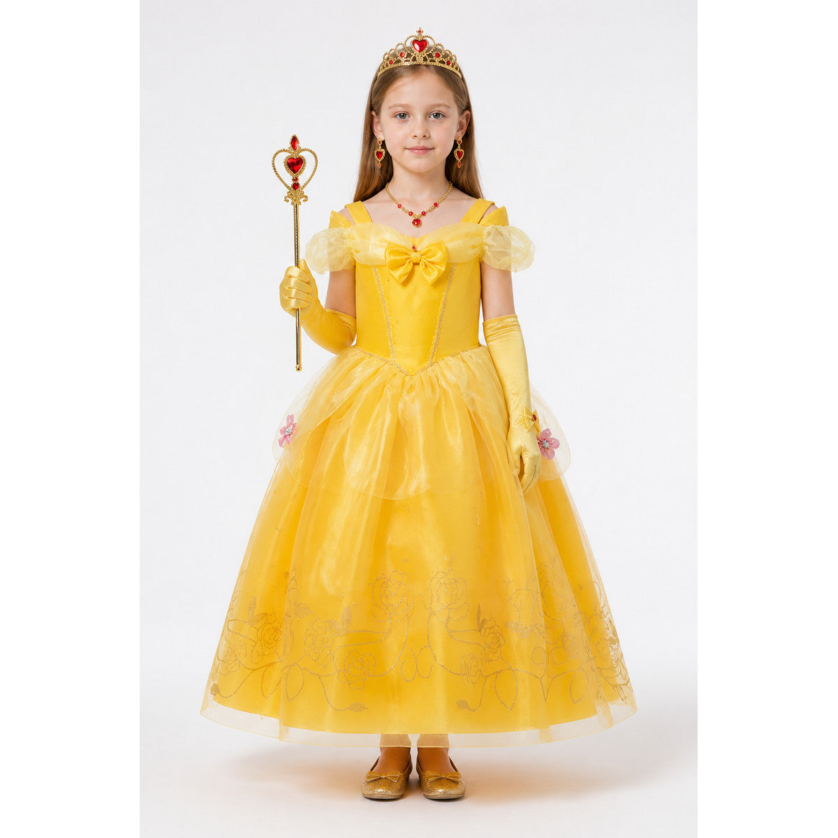 Children’s princess costume with dress, crown, and wand main product view