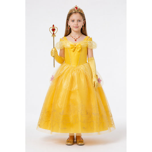 Children’s princess costume with dress, crown, and wand main product view