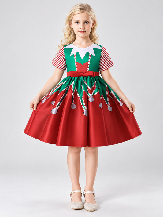 Kids' Holiday Dress with Christmas Print