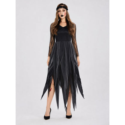 Gothic Cosplay Dress with a Torn Skirt