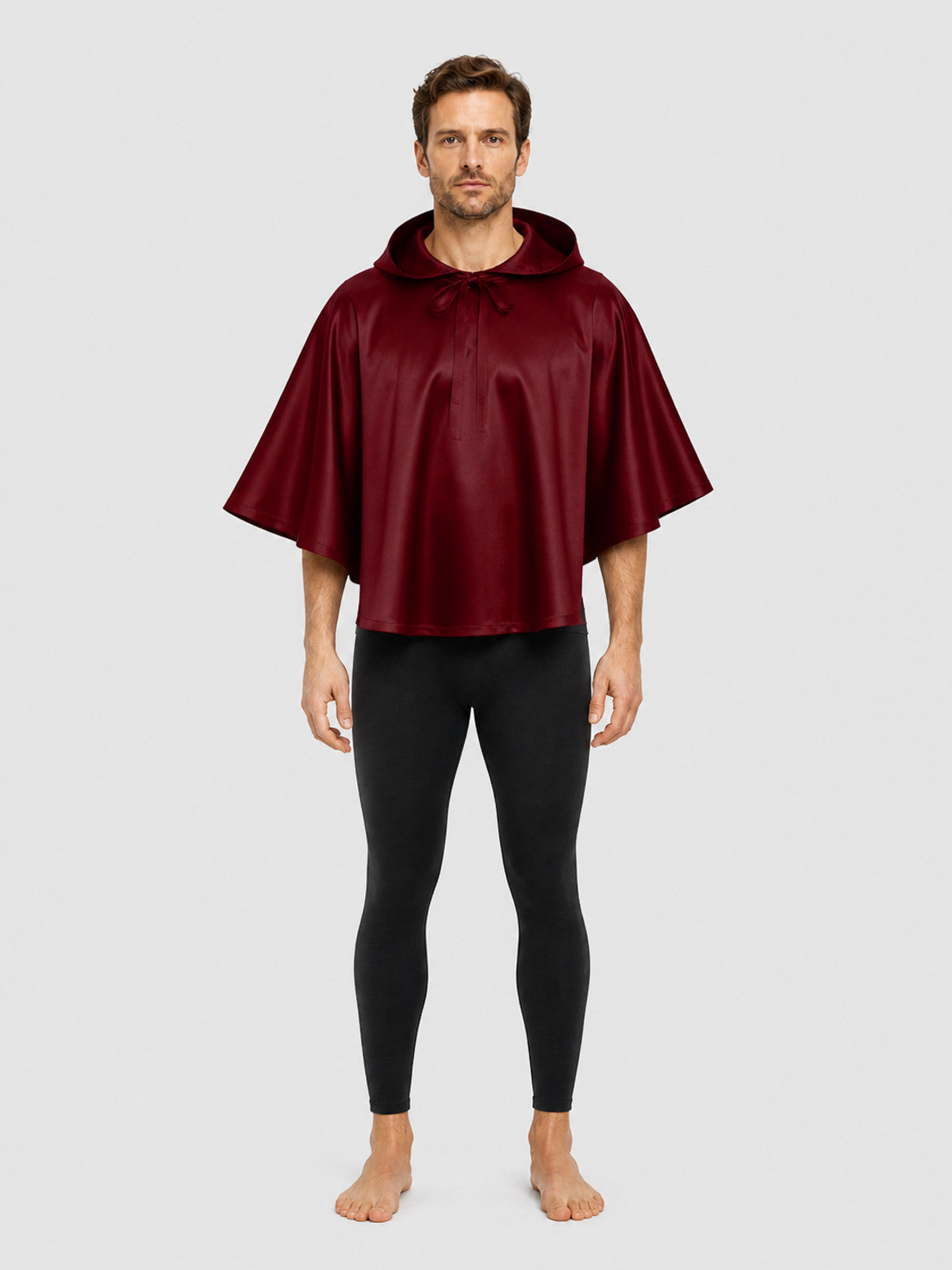 Red Short Hooded Cape for Halloween on-model view