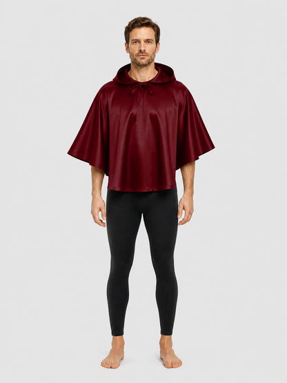 Red Short Hooded Cape for Halloween on-model view