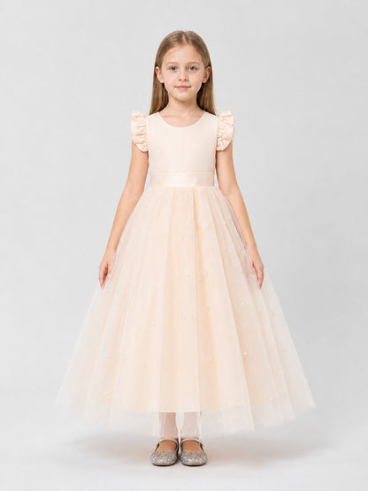 Dressy Long Princess Dress with Bow and Tulle on-model view