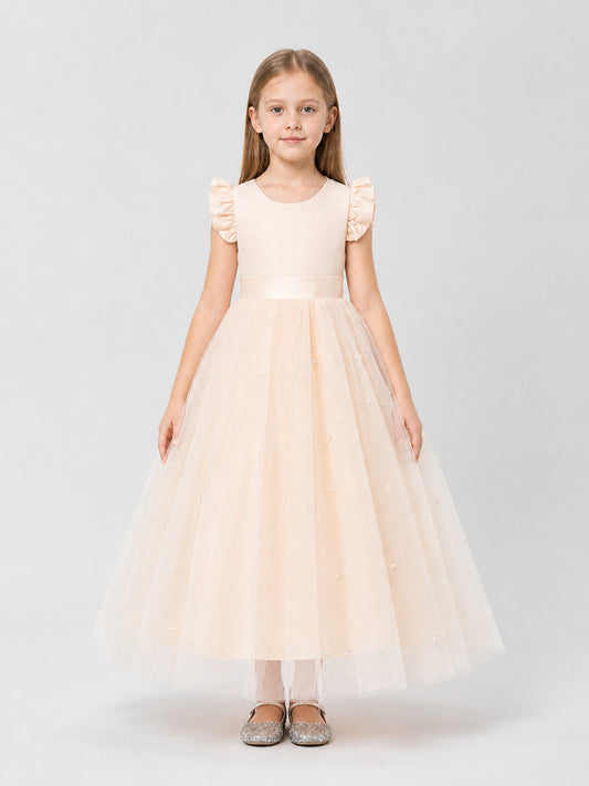 Dressy Long Princess Dress with Bow and Tulle on-model view