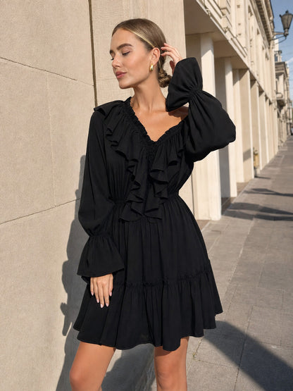 Women's Black Off-the-Shoulder Dress with Ruffles main product view
