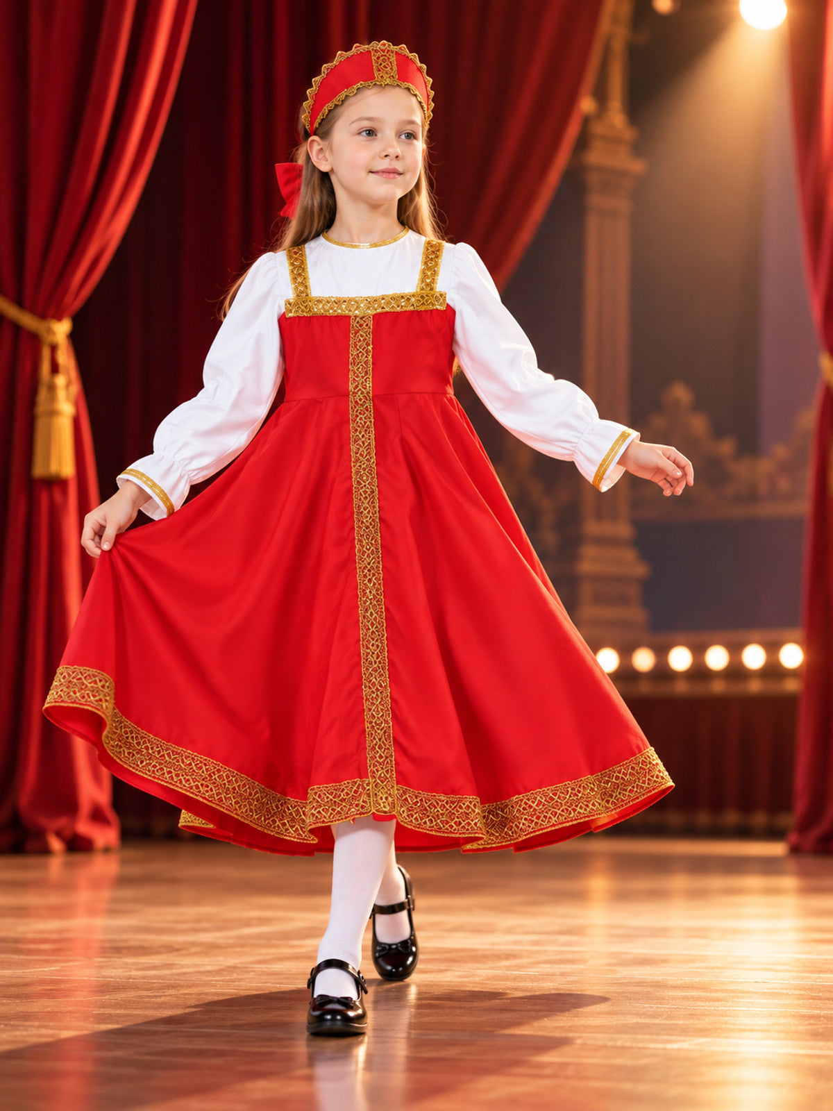 Stage Costume with Red Dress and Headpiece main product view