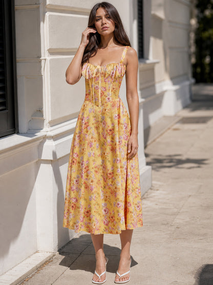 Women's Yellow Summer Midi Dress with Straps main product view