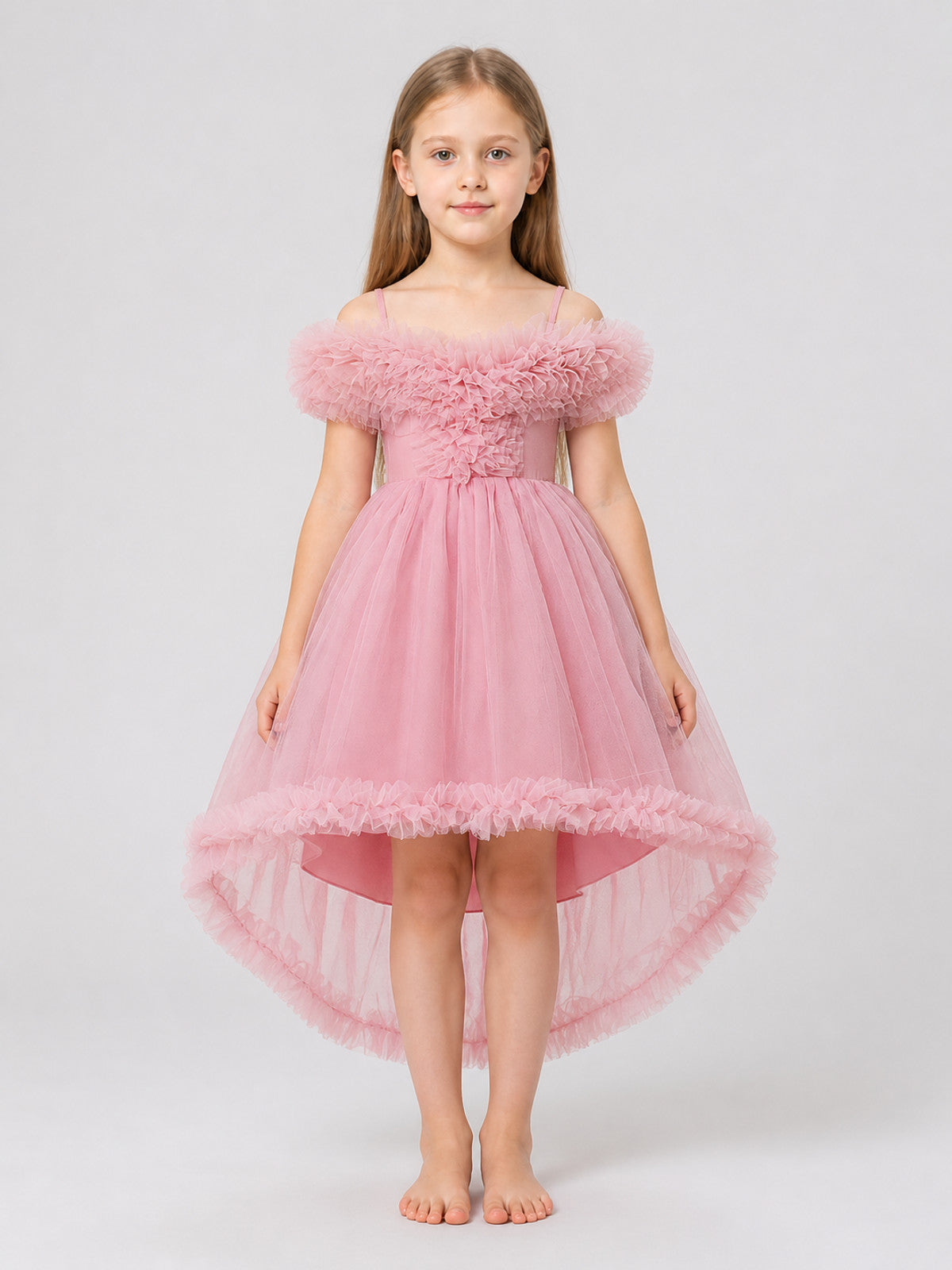 Girls’ Princess Dress with Straps and a Full Skirt on-model view