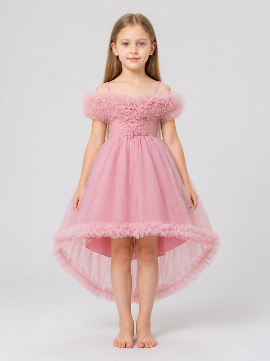 Girls’ Princess Dress with Straps and a Full Skirt on-model view