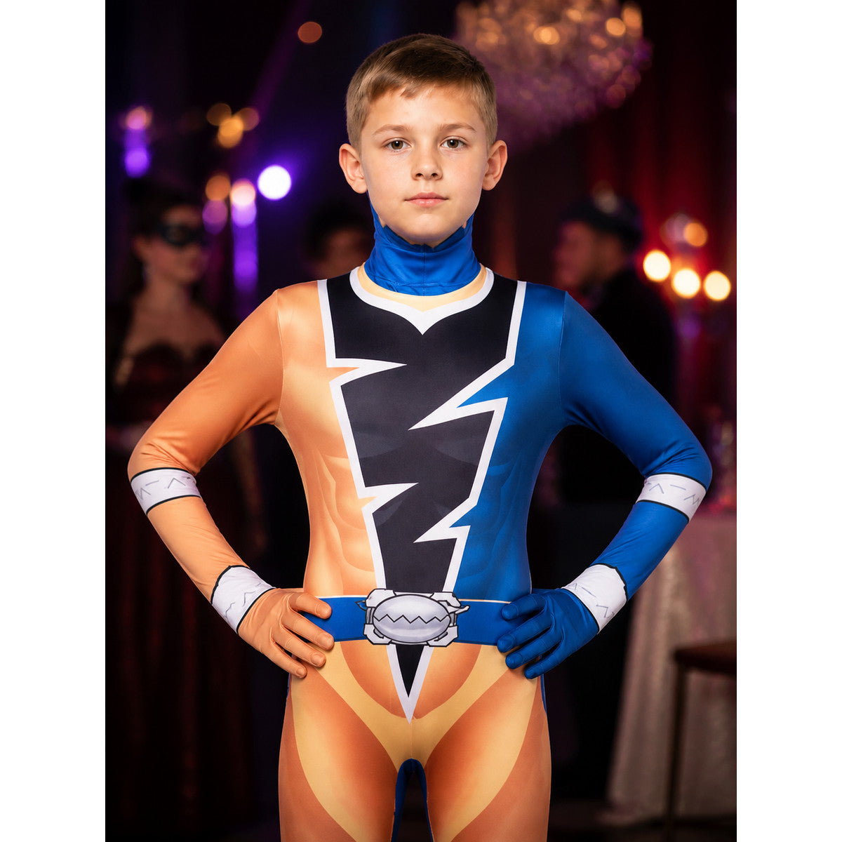 Lightning Pattern Hooded Full Body Costume Bodysuit for Kids and Adults on-model view