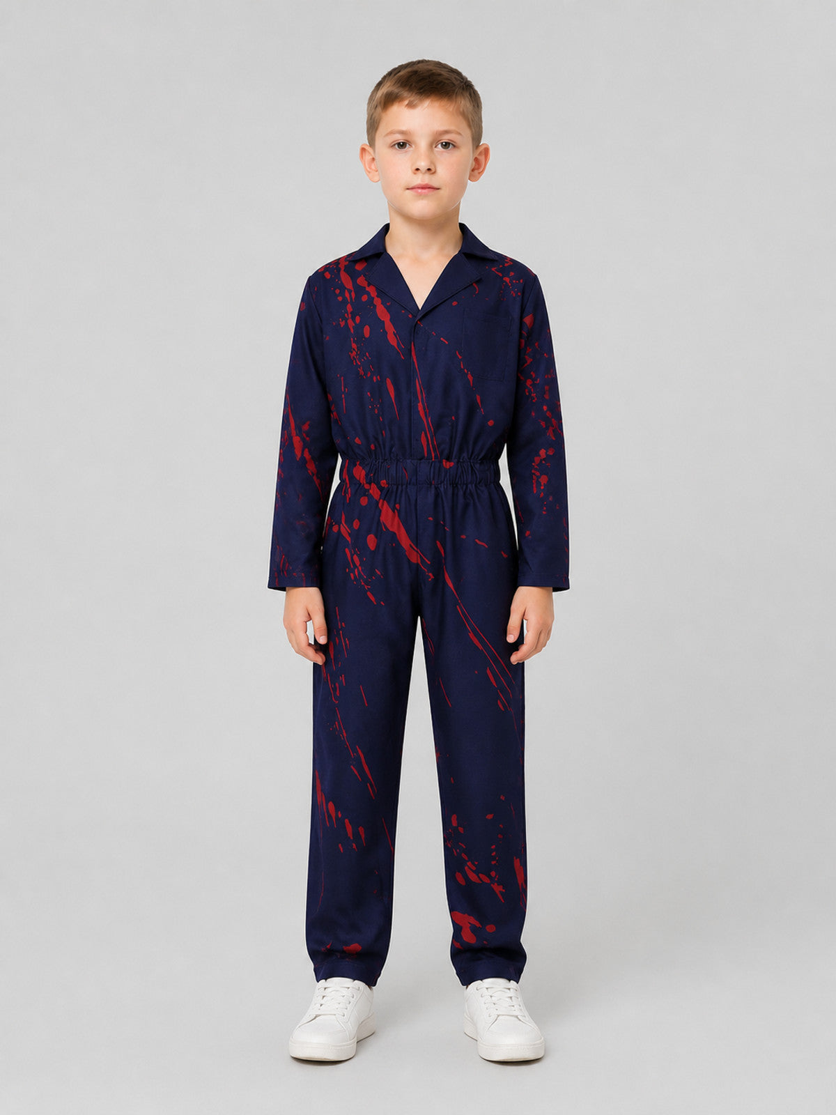 Michael cosplay costume, bloody work jumpsuit on-model view
