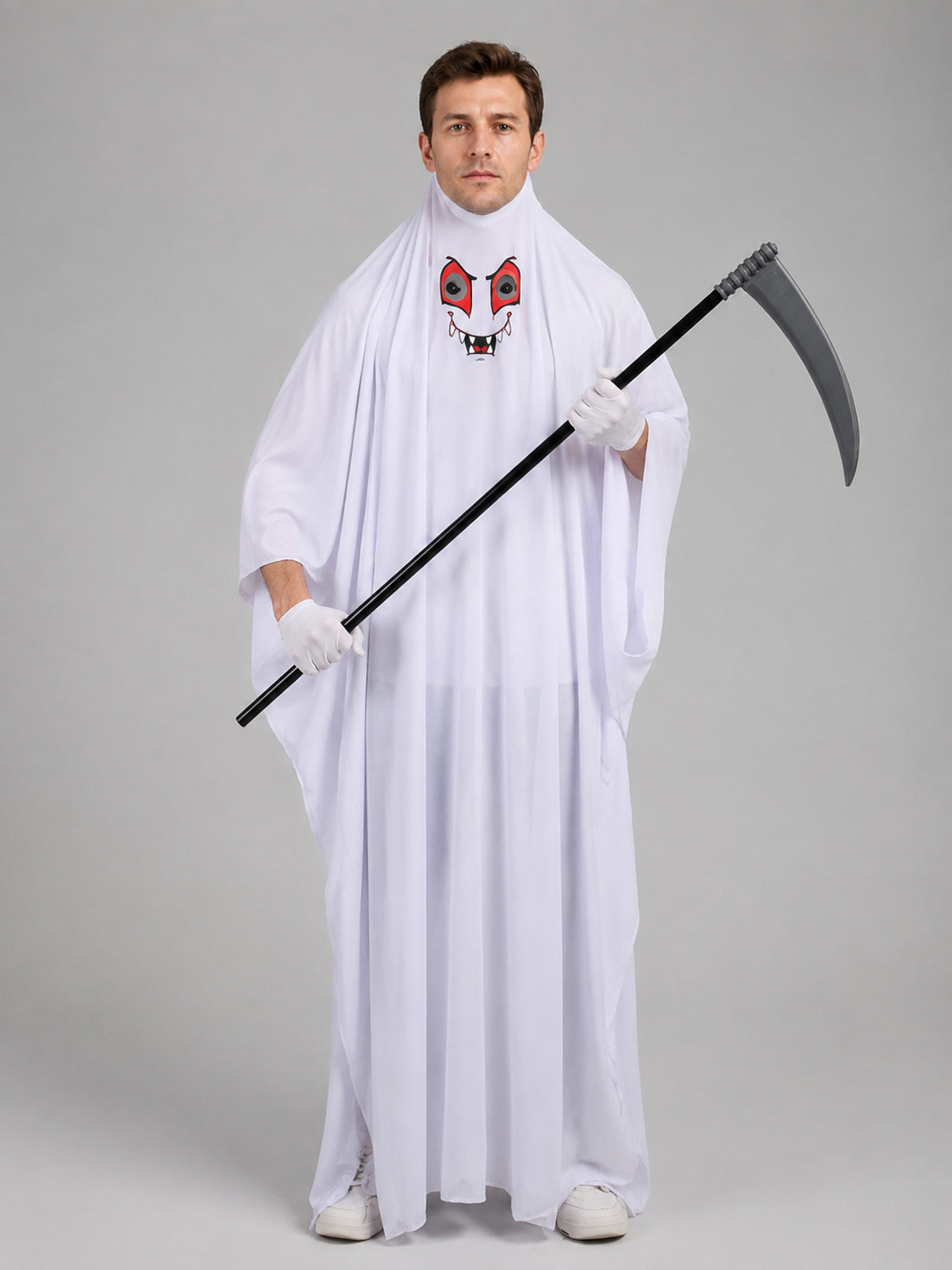 Ghost Costume with Long Cape and Scythe on-model view