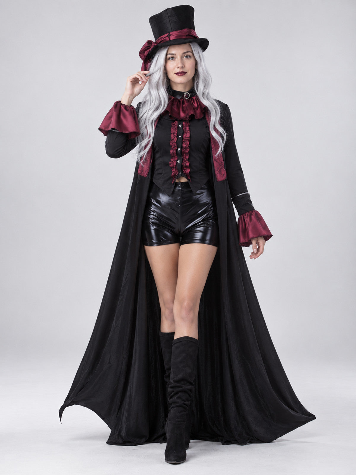 Adult Costume: Black and Burgundy with Top Hat