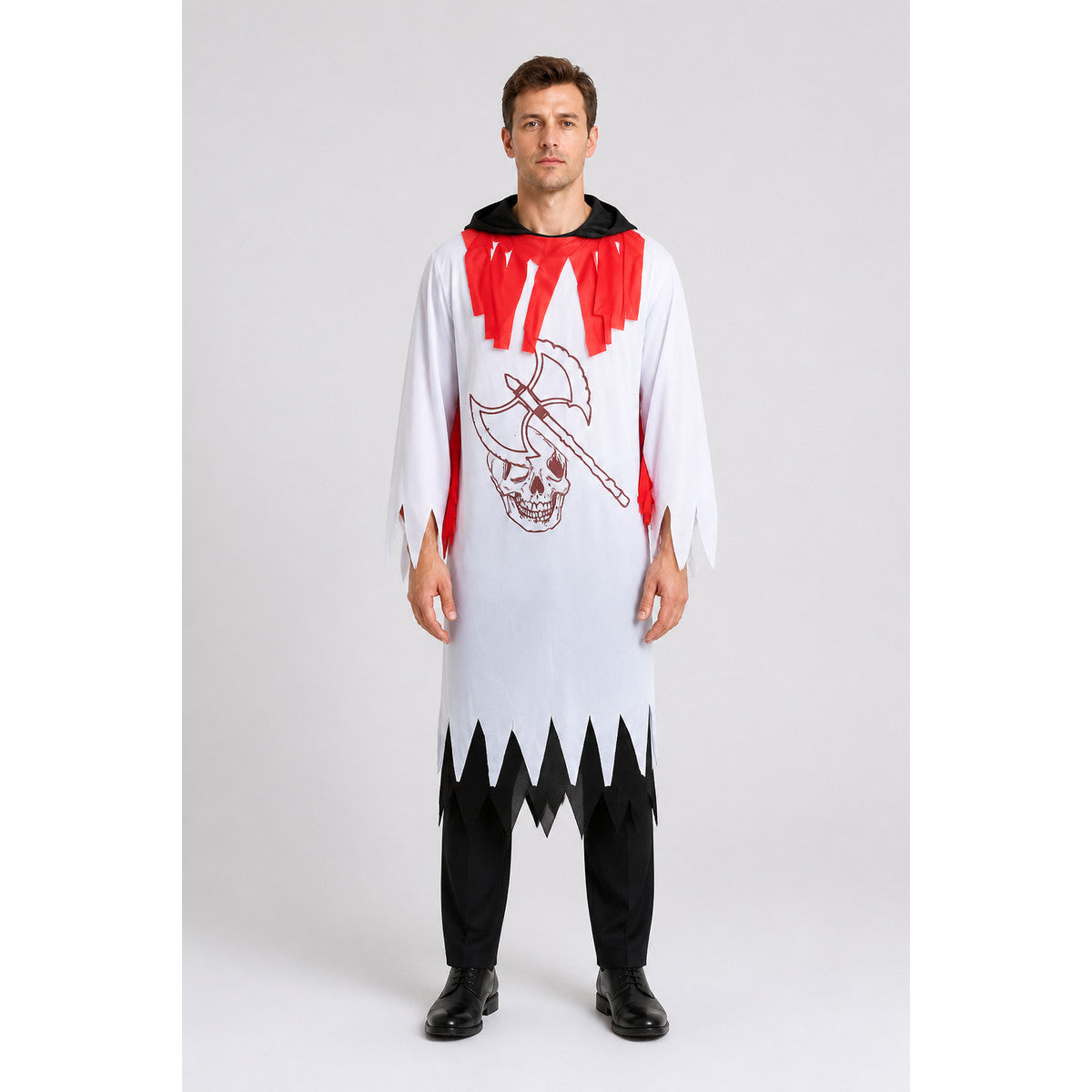 Zombie robe with a jagged hem and axe design for Halloween main product view