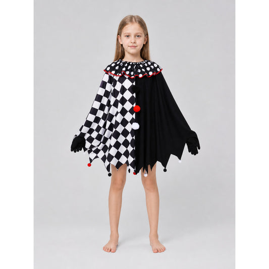 Halloween Clown Costume: Plaid Cape on-model view