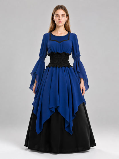 Long Historical Dress with Asymmetrical Skirt on-model view