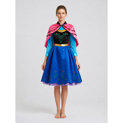 Anna Frozen Cosplay Dress with Cape on-model view