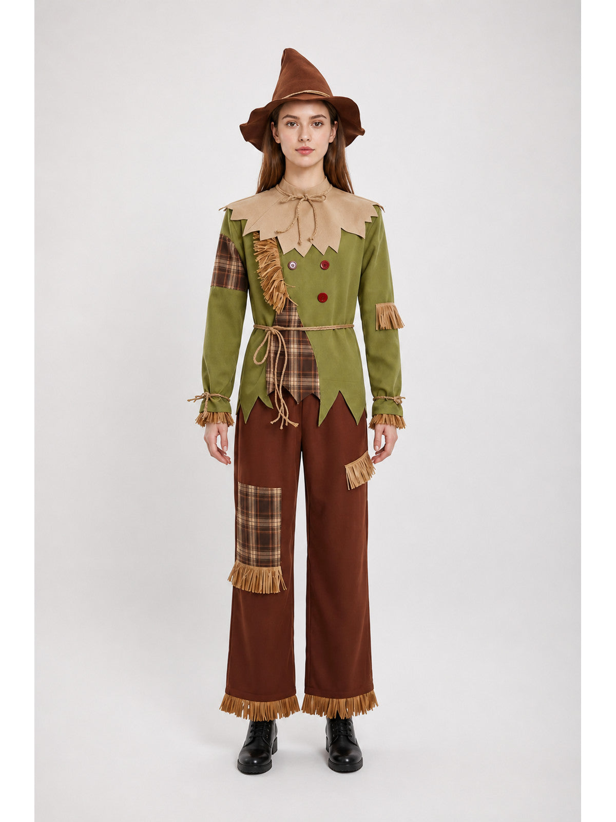 Halloween Checkered Scarecrow Costume with Fringe main product view