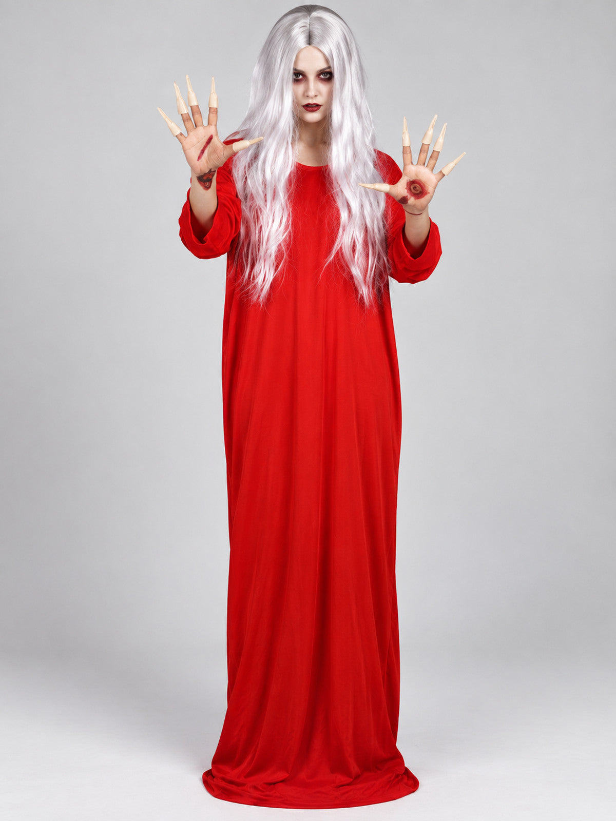 Ghost Costume: Long Red Dress and White Wig