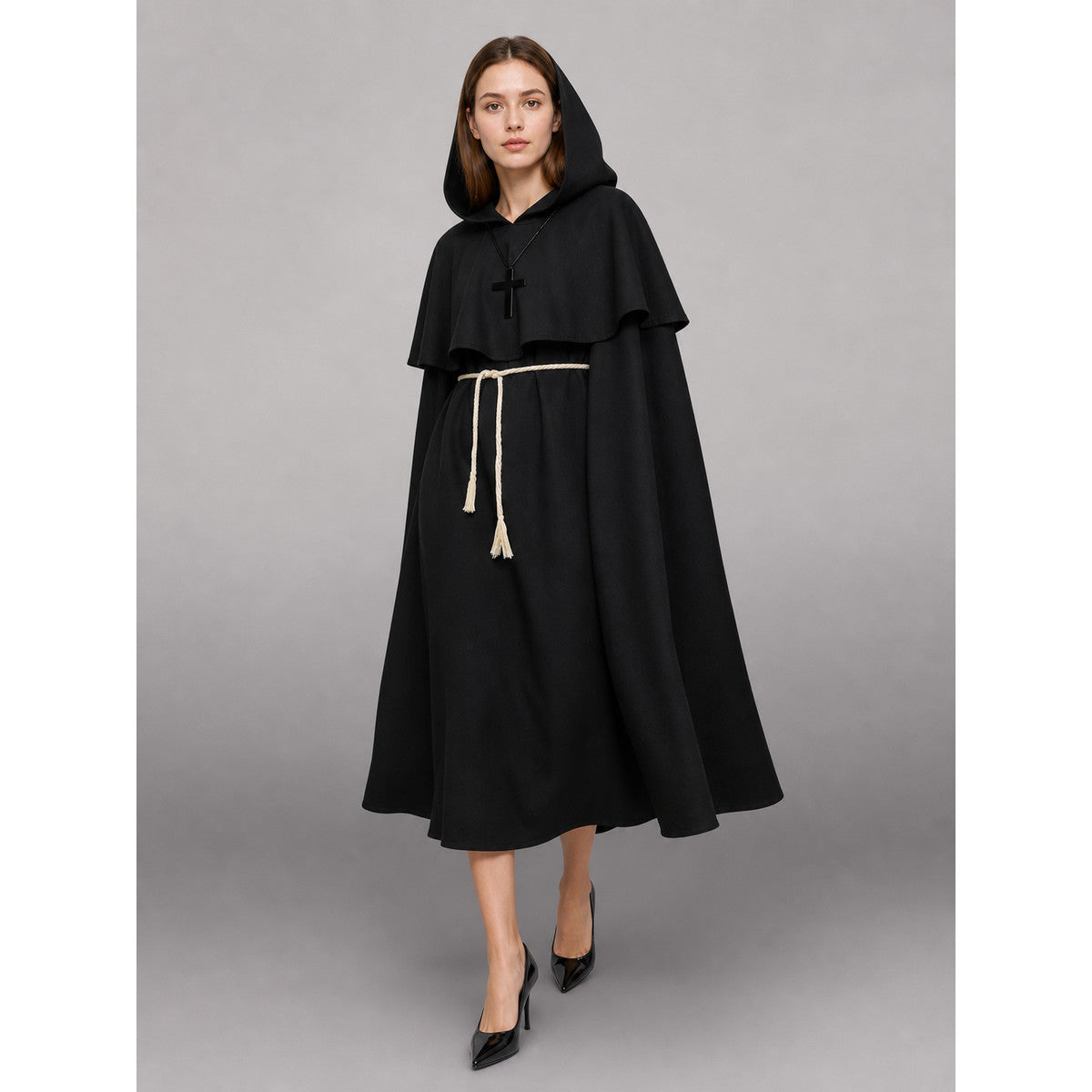 Black Carnival Cloak with Pointed Hood