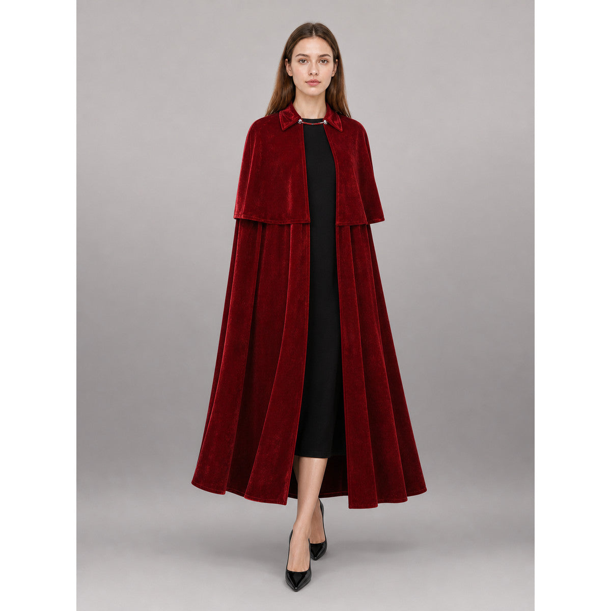 Burgundy Carnival Cloak, Medieval Look front view