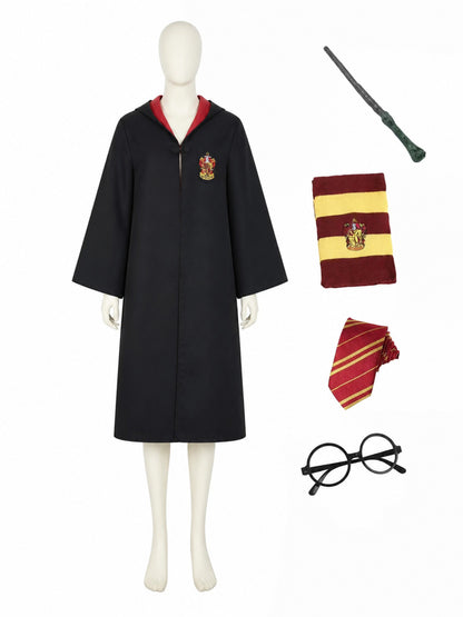 Gryffindor-Style Hooded Robe for Cosplay on-model view