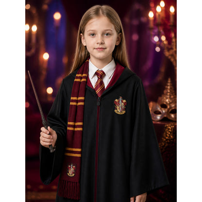 Academy-Style Wizard Robe Costume Set with Wand, Tie and Scarf on-model view