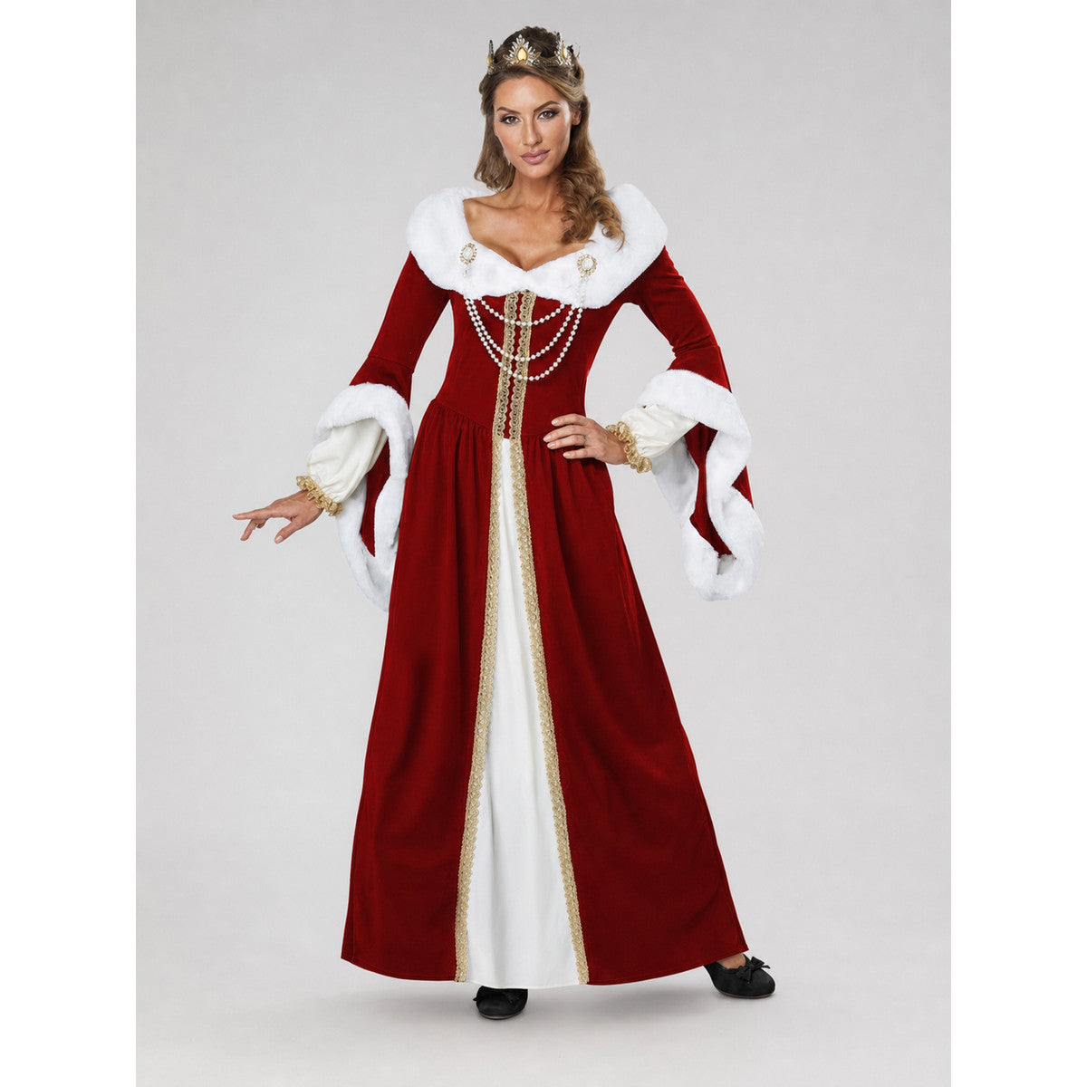 Royal-Style Carnival Dress with Fur Trim on-model view