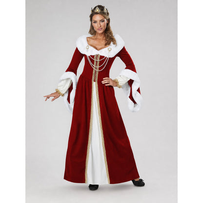 Royal-Style Carnival Dress with Fur Trim on-model view