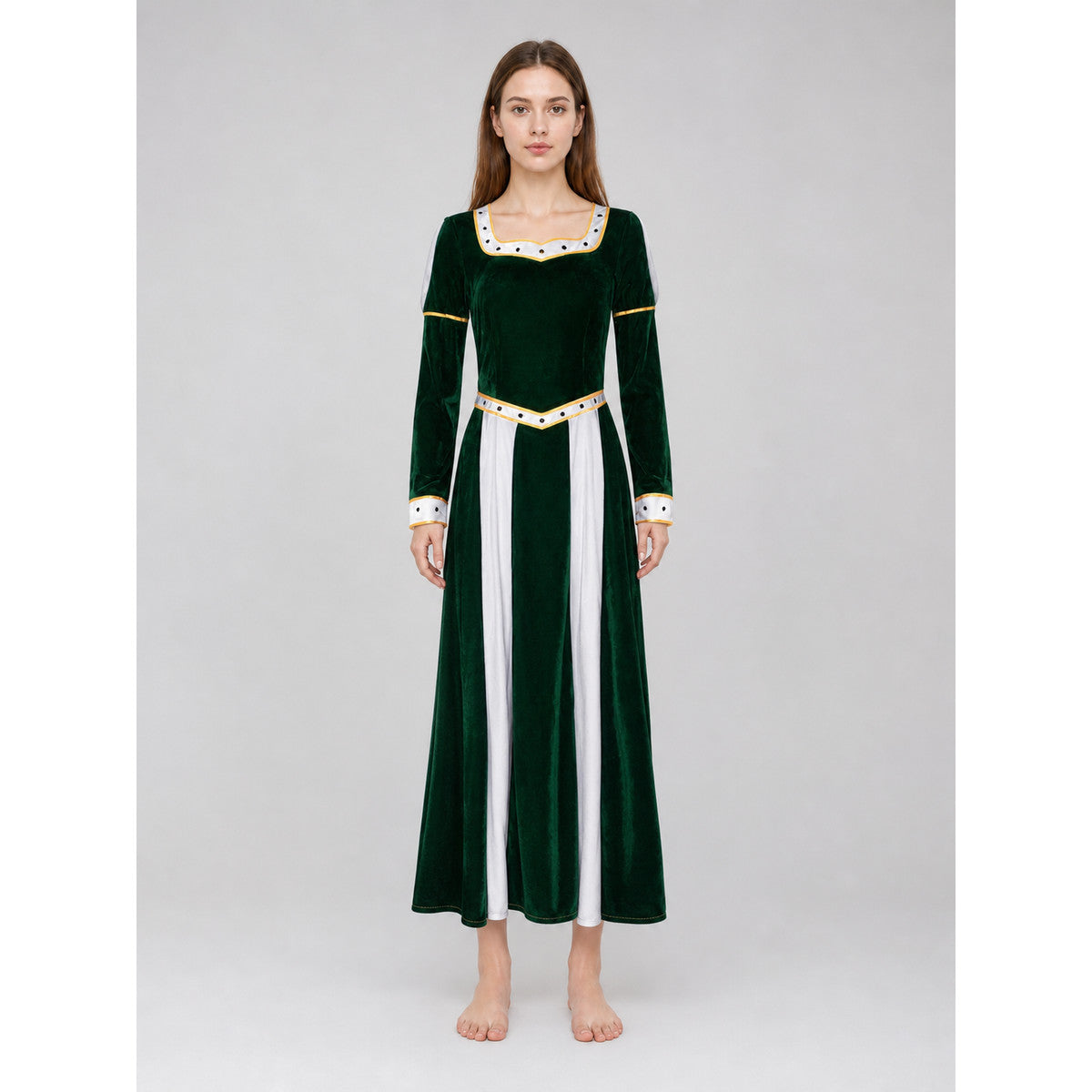 Fiona Cosplay Dress, Green with White Insert