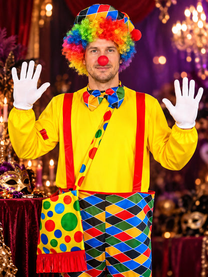 Adult Clown Costume with Wig, Hat, and Gloves