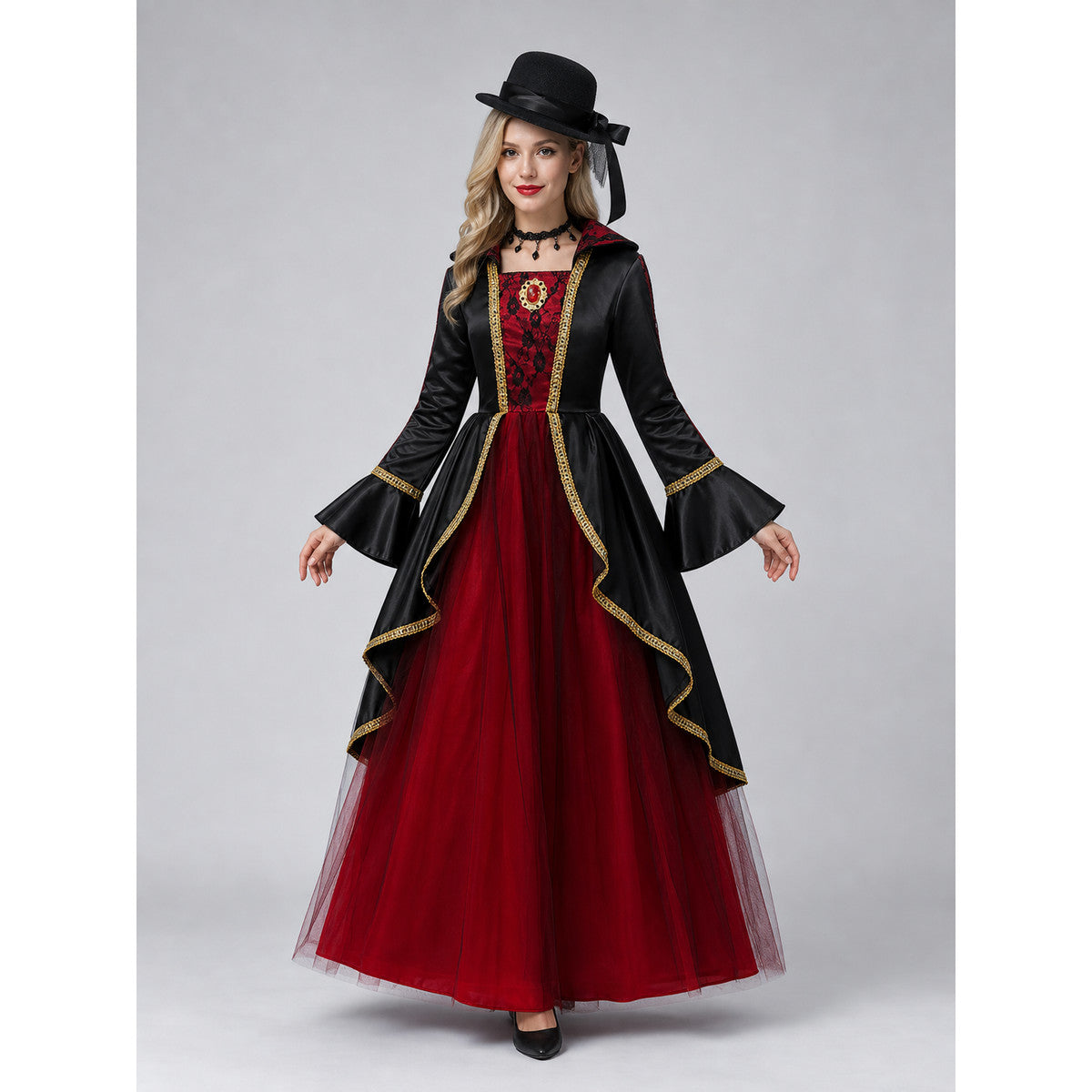 Costume Dress with Hat and Collar for Cosplay