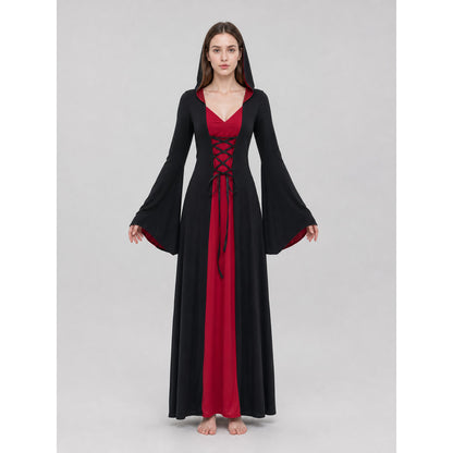 Long Gothic Hooded Costume Dress front view