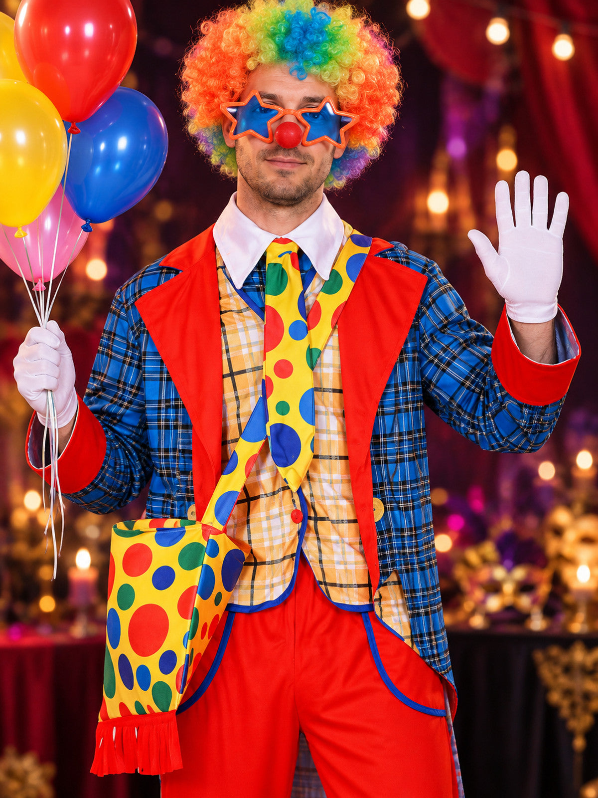 Bright Clown Costume with Wig, Clown Nose, and Gloves